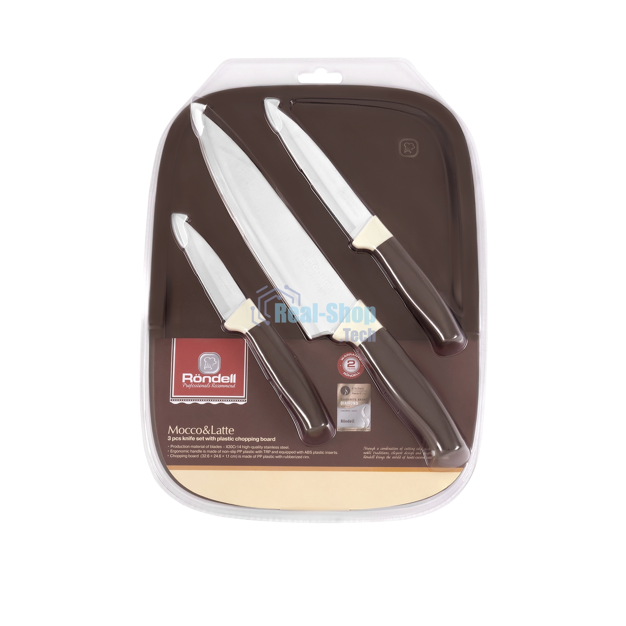 Набор ножей кухонных Rondell Mocco&Latte RD-1944 компл.: 4 предм. разд. дос. бежевый/коричневый блистер