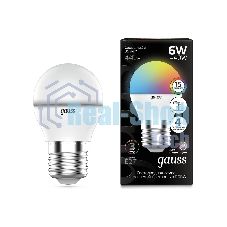 Лампа светодиодная Gauss G45 6W E27 шар RGbW димирование LED 1/100