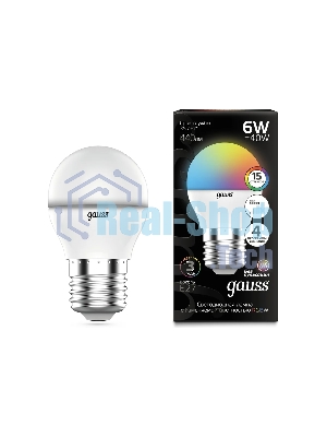 Лампа светодиодная Gauss G45 6W E27 шар RGbW димирование LED 1/100