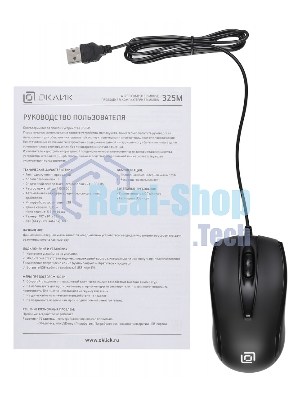 Мышь проводная Oklick 325M черный, 1000 dpi, USB, кнопки - 3