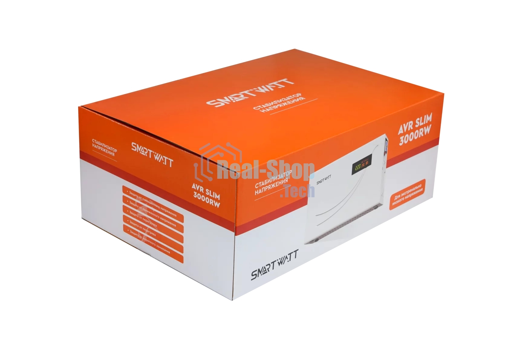 Настенный стабилизатор напряжения SMARTWATT AVR SLIM 3000RW (100W - 260W, 3000VA, 3 кВт, 50 Гц, LED-дисплей, релейный, Н