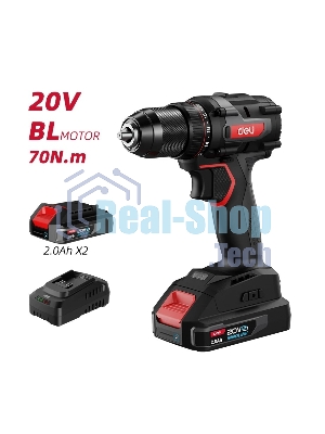 Дрель-шуруповерт Deli DE-DZ20-2D2, 20 В, 2 Ач, 70 Нм, бесщеточный