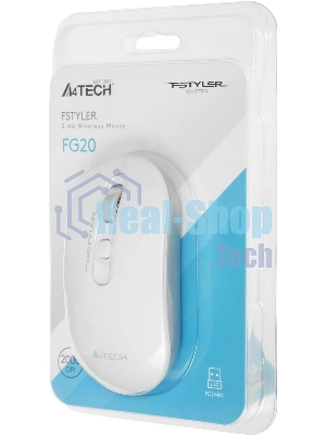 Мышь беспроводная A4Tech Fstyler FG20 белый, 2000 dpi, радиоканал, USB, кнопки - 4