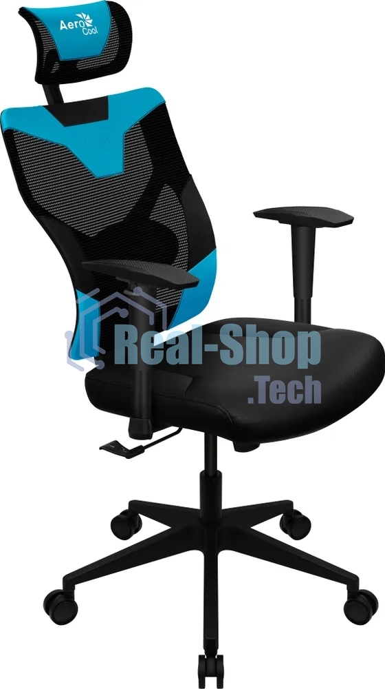 Кресло Aerocool GUARDIAN Ice Blue голубой, сетка, 150 кг, подголовник, регулируемые подлокотники, механизм качания, поясничная подушка
