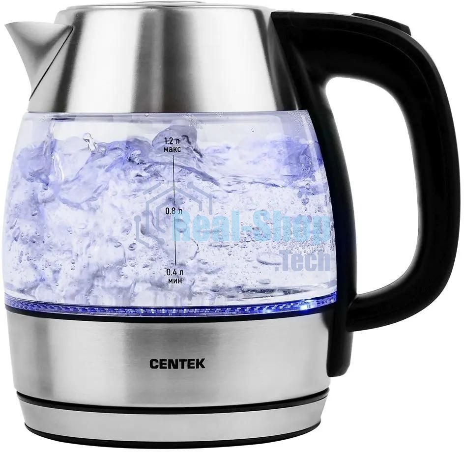 Чайник электрический Centek CT-0018, 1.2л, 1600Вт, стекло, серебристый