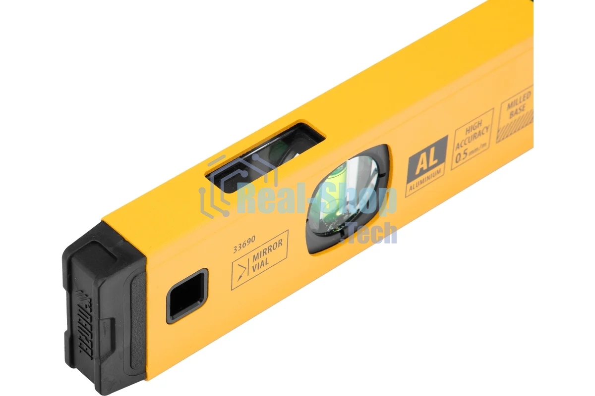 Уровень алюминиевый Denzel магнит., фрезерованный, 3 глазка (1 зеркал.), 0,5 мм/м, 400 мм