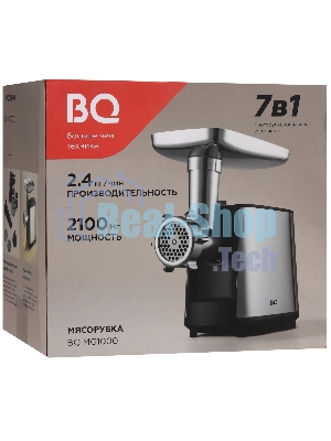 Мясорубка электрическая BQ MG1000 черный, 2100 Вт, 2.4 кг/мин, реверс, защита от перегрузки, насадки - 7
