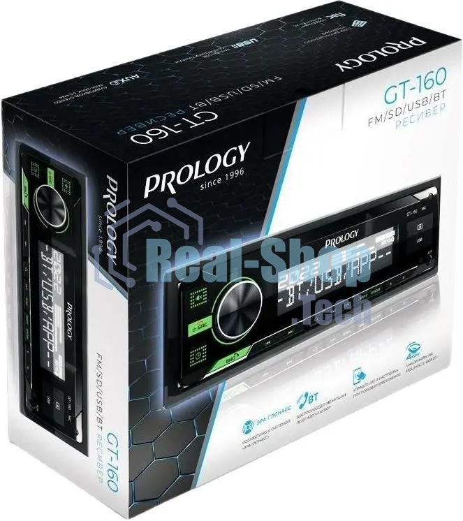 Автомагнитола Prology GT-160, 1 DIN, Bluetooth, USB Type-A, AUX, пульт ДУ