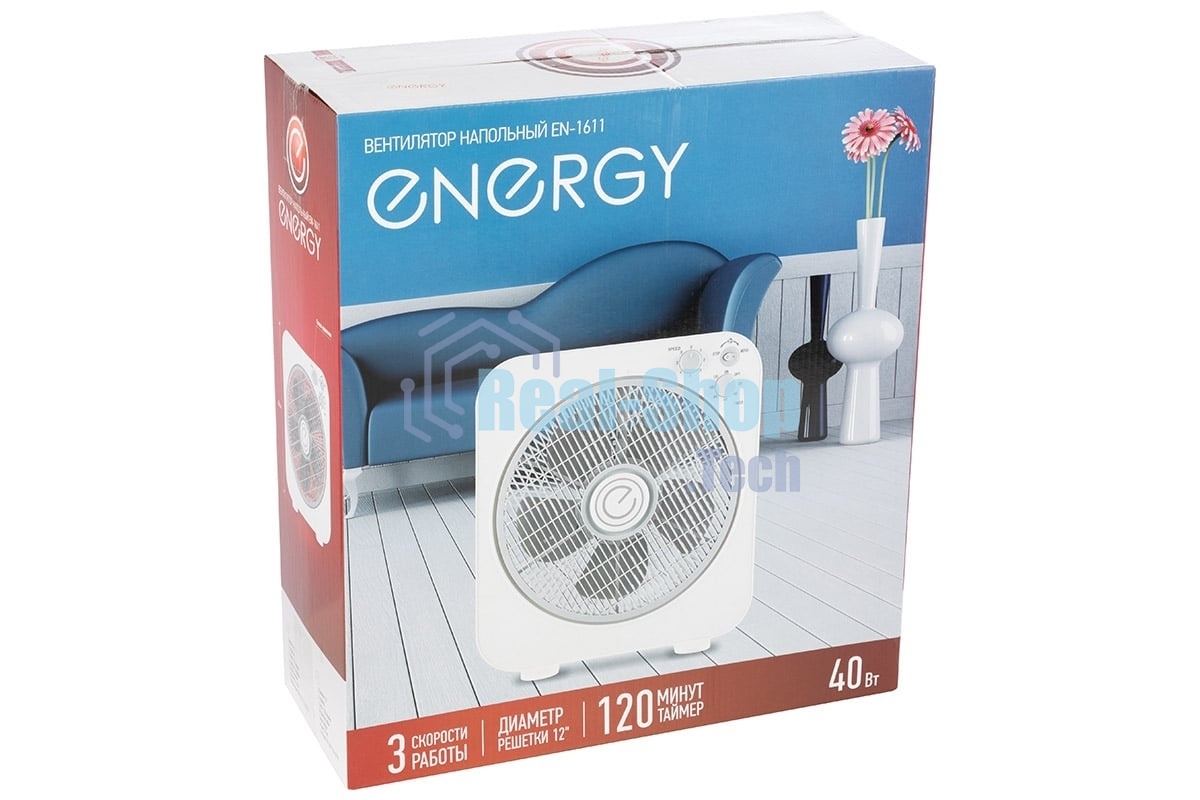 Вентилятор ENERGY EN-1611 белый, напольный, 40 Вт, 3 скорости, 30 см