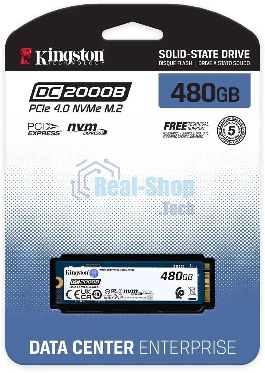Накопитель SSD Kingston DC2000B, 480Gb, PCIe 4.0 x4, M.2 2280, R/W 7000/800