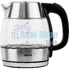 Чайник электрический Centek CT-0018, 1.2л, 1600Вт, стекло, серебристый