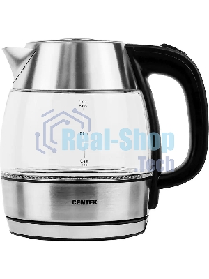 Чайник электрический Centek CT-0018, 1.2л, 1600Вт, стекло, серебристый