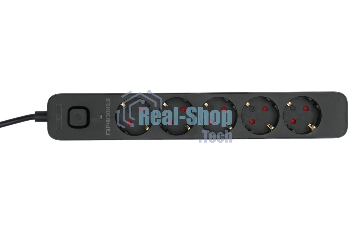 Сетевой фильтр Гарнизон 2.0 EPS-5-B-2, 5 р, 10А, 2 м, ур.защиты 2+, черный, пакет