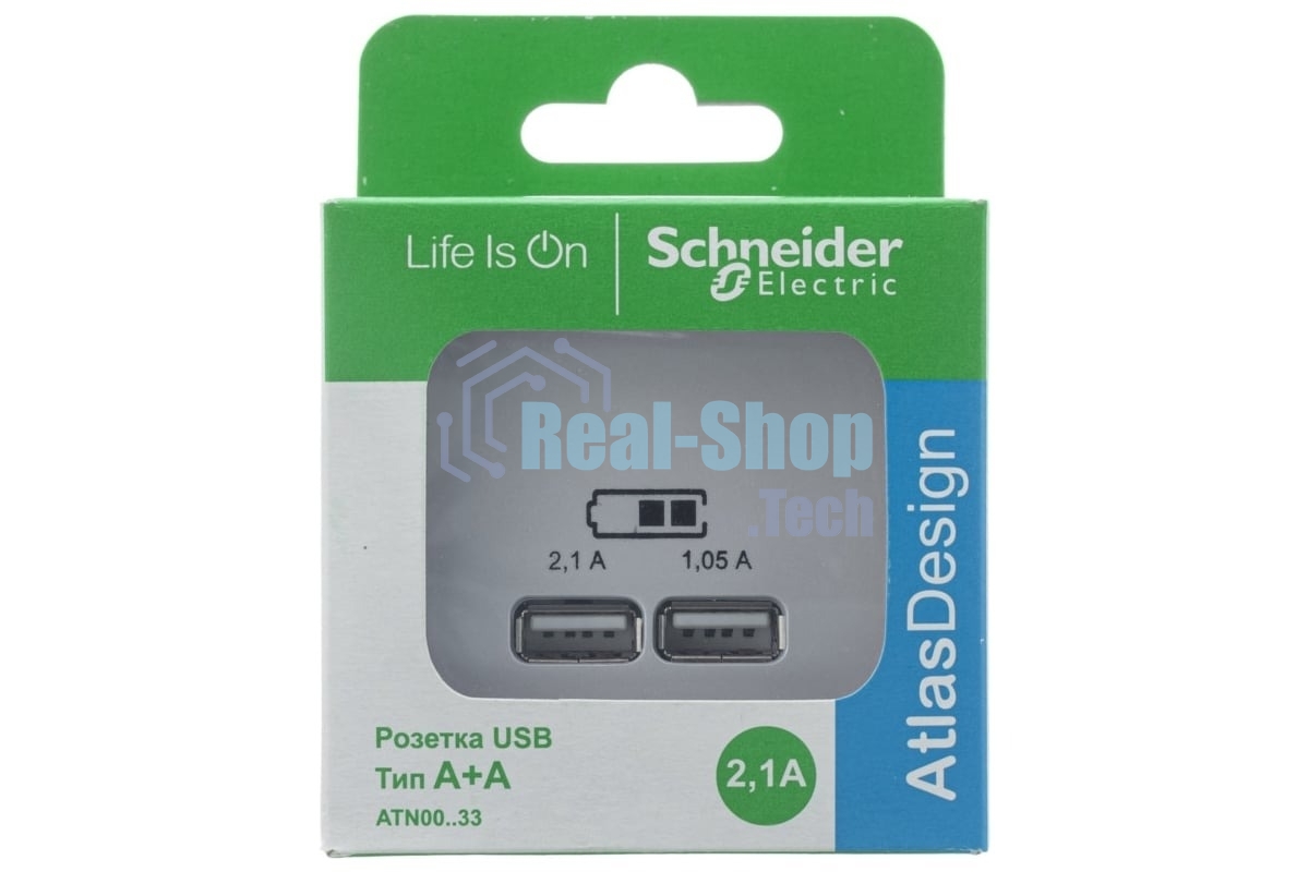 Механизм розетки USB AtlasDesign 5В 1порт х 2.1А 2порта х 1.05А жемчуг SchE ATN000433