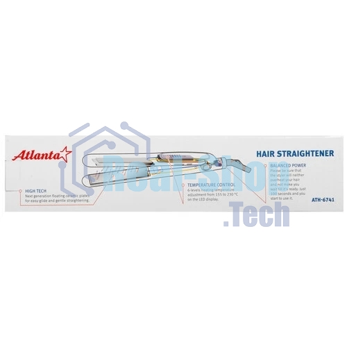 Выпрямитель для волос Atlanta ATH-6741 белый, 25 мм, 230 °C, 6 режимов