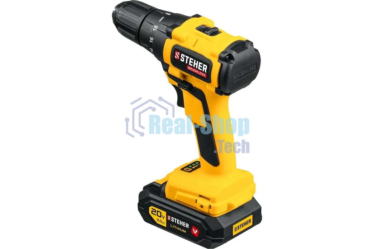 Дрель-шуруповерт аккумуляторная STEHER CDB-200-1, Аккумуляторная, 20В, Кейс