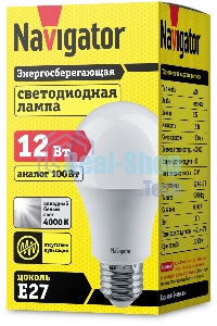 Лампа светодиодная Navigator NLL-A60-12-230-4K-E27 (Standard) 12Вт грушевидная 4000К белый E27 1000лм 176-264В