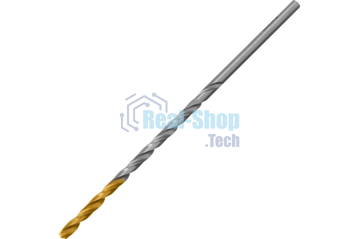 Сверло спиральное по металлу Denzel 3 х 100 мм, Р6М5, Golden Tip, удлиненное, 2 шт.