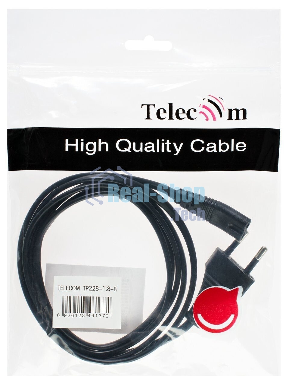 Кабель Telecom Кабель (TP228-IEC320-C7--CEE7/16-1.8-B) для аудио-видео техники IEC-320-C7--розетка 220V, 2-pin, 1.8м, черный