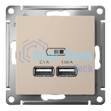 Розетка AtlasDesign USB A+A, 5В/2,1 А, 2х5В/1,05 А, механизм, песочный