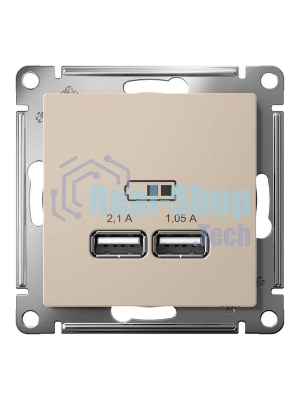Розетка AtlasDesign USB A+A, 5В/2,1 А, 2х5В/1,05 А, механизм, песочный