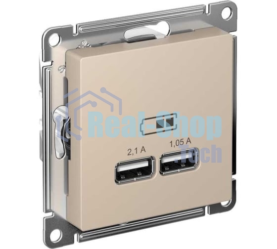 Розетка AtlasDesign USB A+A, 5В/2,1 А, 2х5В/1,05 А, механизм, песочный