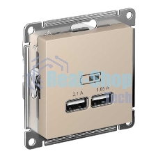 Розетка AtlasDesign USB A+A, 5В/2,1 А, 2х5В/1,05 А, механизм, песочный