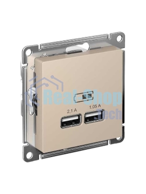 Розетка AtlasDesign USB A+A, 5В/2,1 А, 2х5В/1,05 А, механизм, песочный