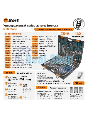Набор ручного инструмента Bort BTK-142U
