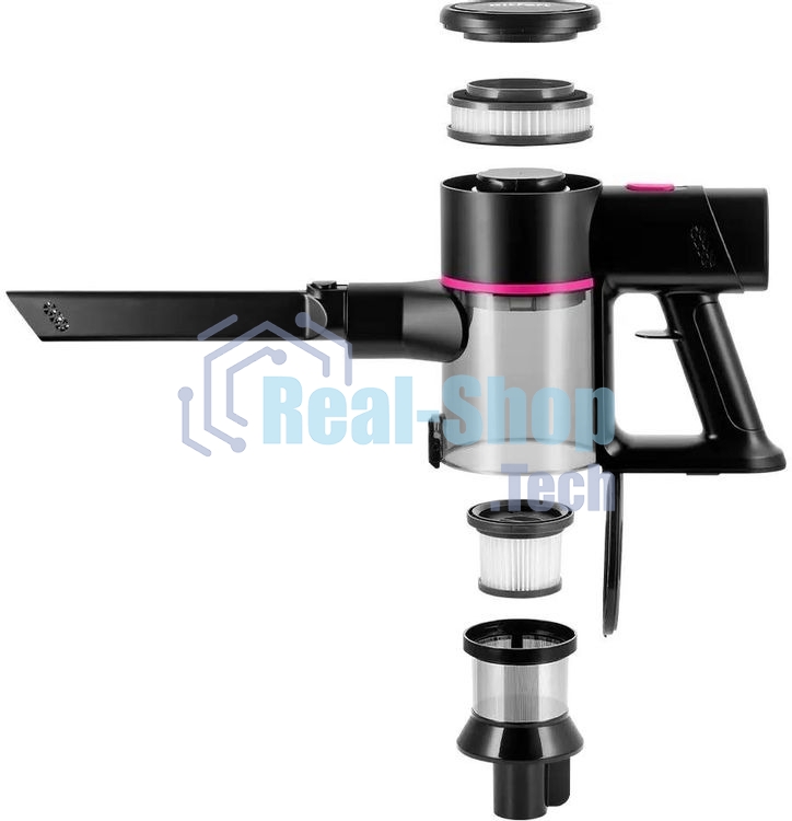 Пылесос вертикальный Kitfort КТ-5338 черный/розовый, питание от аккумулятора, 200 Вт, уборка сухая, пылесборник 0,6 л