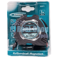 Рулетка Gross Magnetisch, 5 м х 19мм, обрезин. корпус, автоматич. фиксация, нейлон. покр., магн. зацеп
