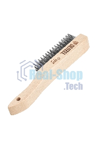 Щетка зачистная Denzel 6-и рядная, прямая проволока из нержавеющей стали с деревянной ручкой, EFP