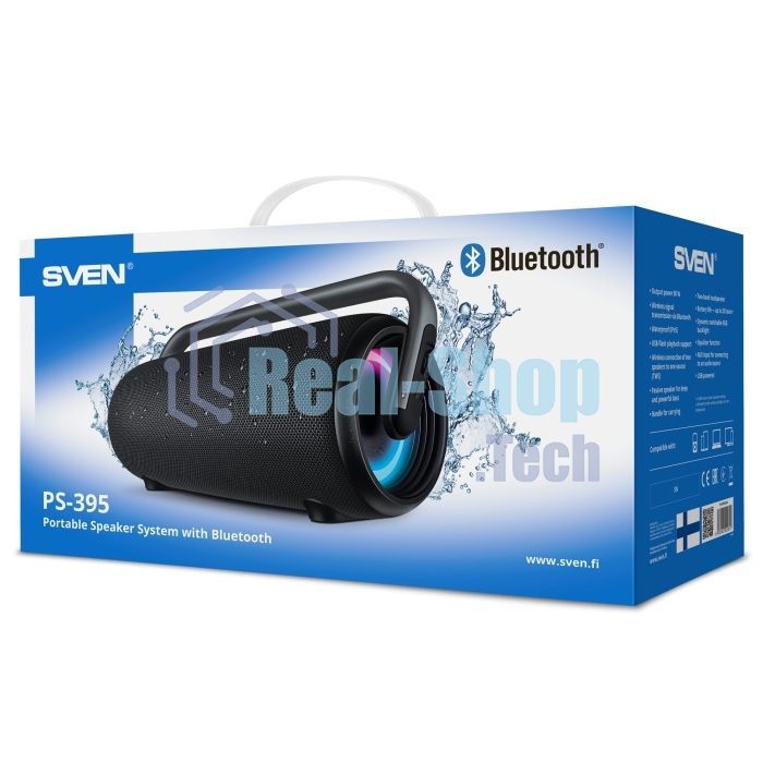 Колонка SVEN АС PS-395, черный (80 Вт, Waterproof (IPx5), TWS, Bluetooth, USB, 4800мА*ч)