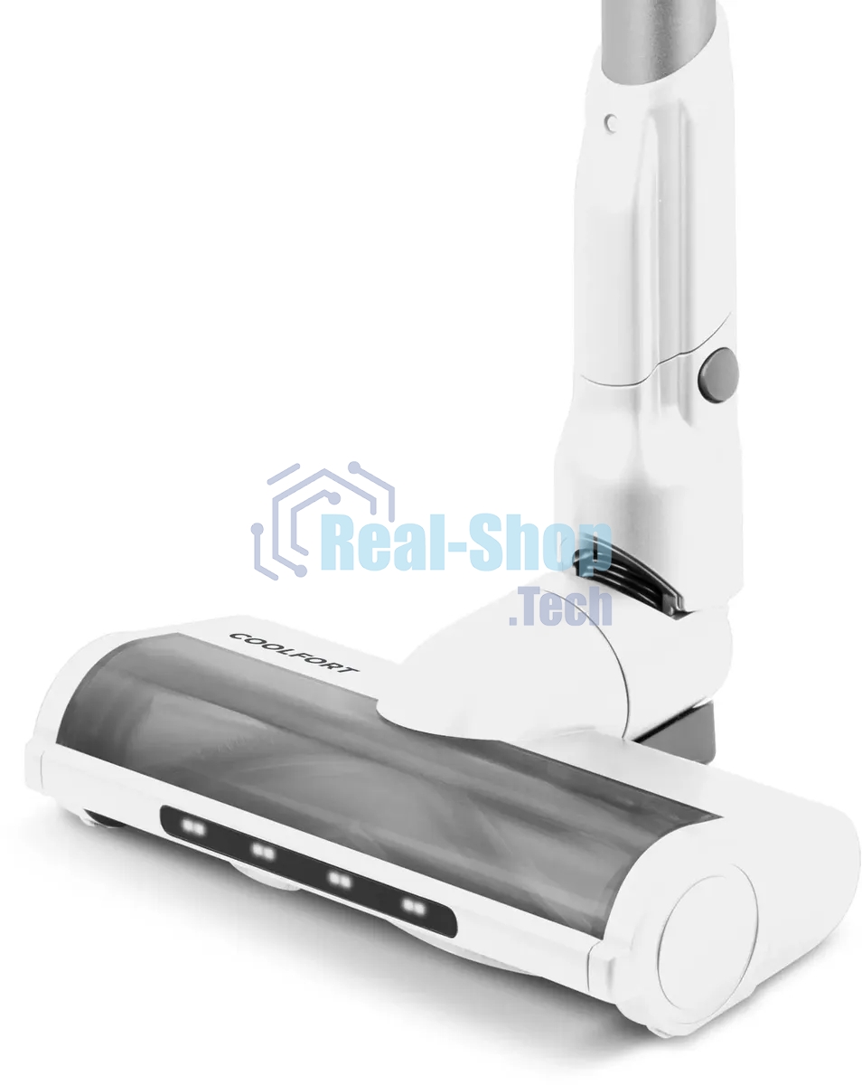 Пылесос вертикальный Coolfort CF-3002 белый, питание от аккумулятора, 120 Вт, уборка сухая, пылесборник 0.9 л, работа от АКБ max 32 мин.