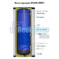 Водонагреватель WBT-HT-800 косвенного нагрева с одним змеевиком