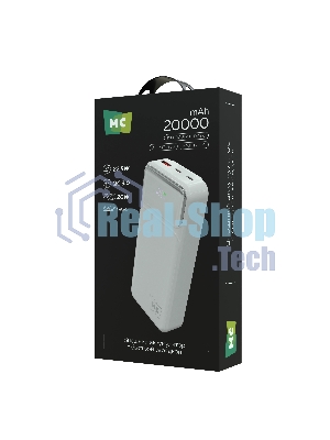Портативный аккумулятор MORE CHOICE (4620202552785) PB29-20 20000mAh 1USB+2Type-C 3.0A 22.5W+PD20W+QC3.0, белый