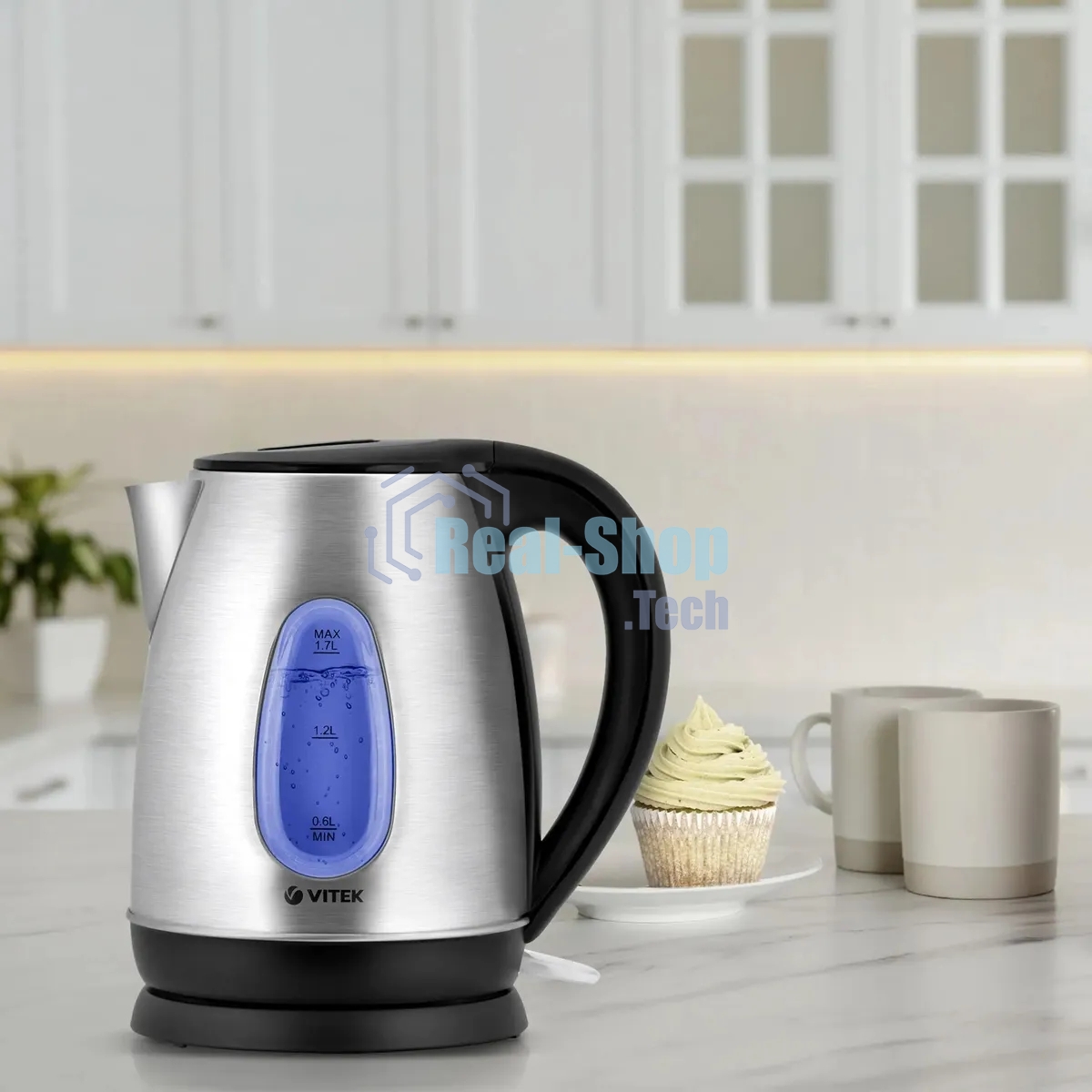 Чайник электрический Vitek VT-7039, 2200Вт, серебристый и черный