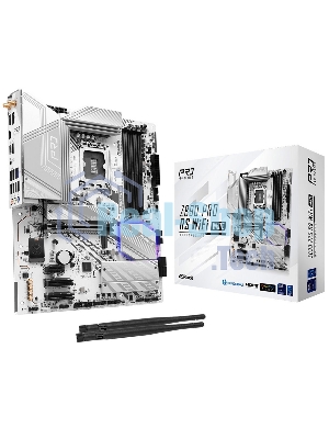 Материнская плата ASRock Z890 Pro RS WiFi белый, LGA 1851, Intel Z890, 4xDDR5, 4xSATA, 4xM.2, 1xPCIe 5.0 x16, 2xPCIe 4.0 x16, 1xPCIe x1, 2xUSB-C Thunderbolt 4, 4xUSB-A 3.2 Gen 1, 1xUSB-A 3.2 Gen 2, 1xHDMI, 1xDP, 1x2.5Gb LAN, 5x3.5 мм, 7.1, ATX