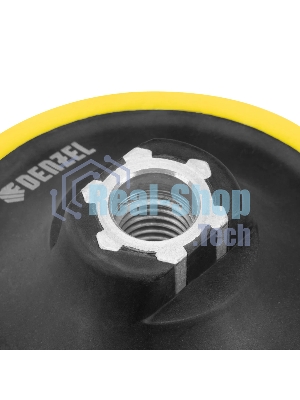 Тарелка опорная для дрели и УШМ Denzel с липучкой, 115 мм, мягкая, с адаптером c М14 на d8