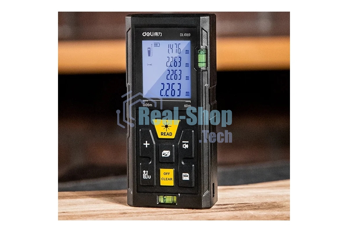 Лазерный дальномер Deli DL4169 (Диапазон измерения 0,05~60м, точность измерения: ±3мм)