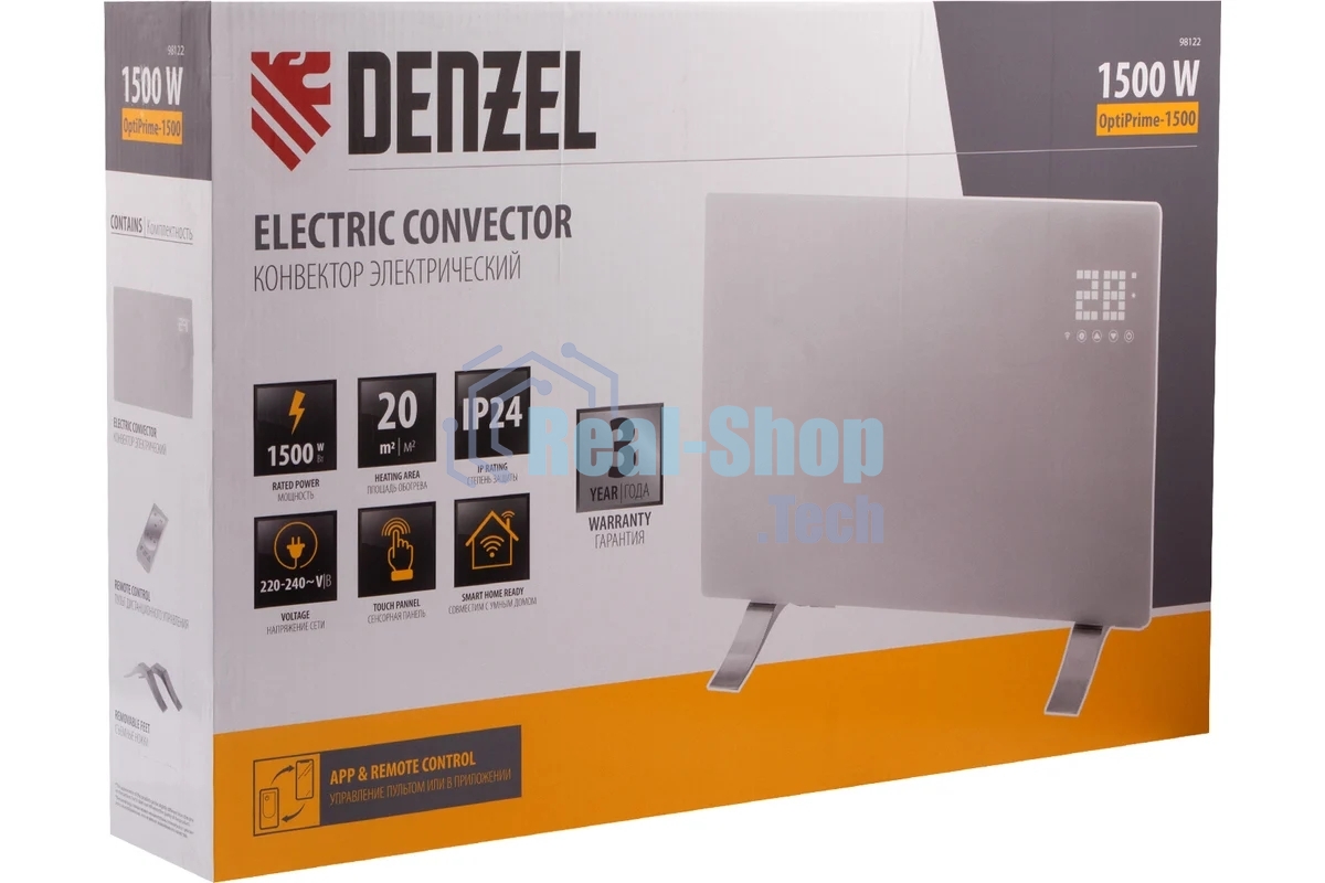 Конвектор Denzel OptiPrime-1500 белый, 1500 Вт, 20 м2, термостат, дисплей, WiFi