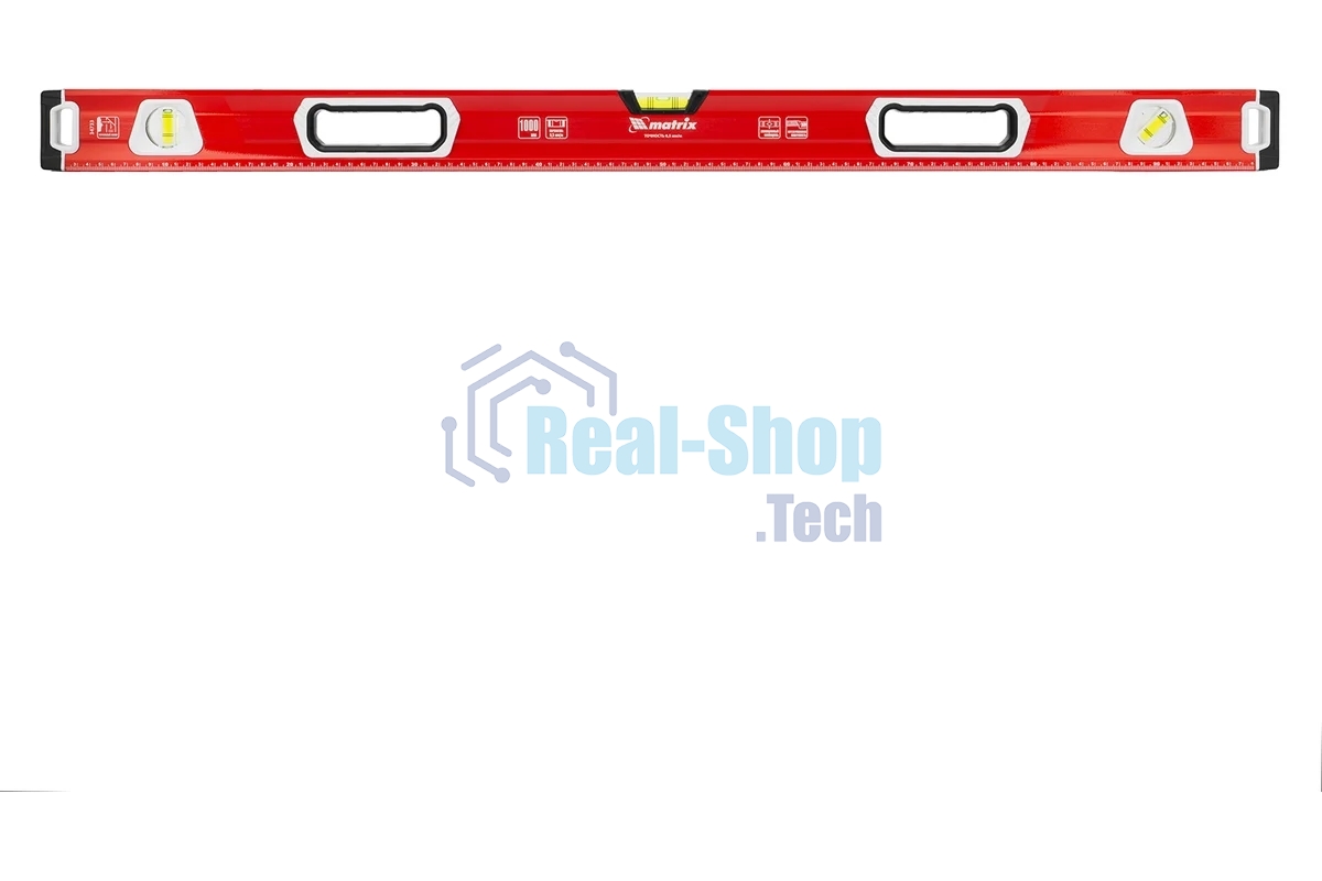 Уровень алюминиевый Matrix, магнит фрезеров 3 глазка 2 комп, рукоятки, 1000 мм