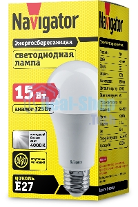 Лампа светодиодная Navigator NLL-A60-15-230-4K-E27 15 Вт грушевидная 4000К белый E27 1200 лм 176-264В