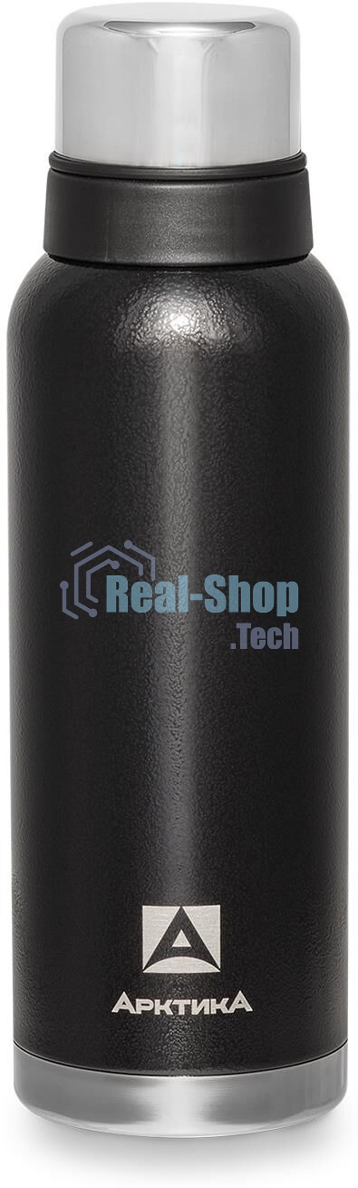 Термос Арктика 106-1200 черный, узкое горло 1,2 л, американский дизайн, антивандальное покрытие, две чашки, холод/тепло 32 ч