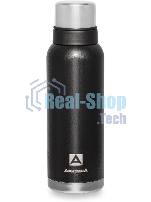 Термос Арктика 106-1200 черный, узкое горло 1,2 л, американский дизайн, антивандальное покрытие, две чашки, холод/тепло 32 ч