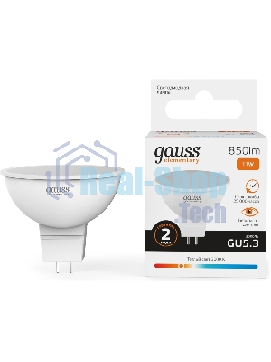 Лампа светодиодная Gauss Elementary 13511 11Вт цок.:GU5.3 софит 180B св.свеч.бел.теп. MR16 (упак.:10шт)