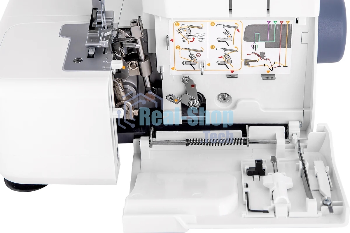 Оверлок Necchi 4537 2/3/4-х ниточный оверлок, LED подсветка, 12 видов швов, встроенный роликовый шов, встроенный дифференциал, свободный рукав, цветная система заправки, отключаемый верхний нож, металлическая станина¶Ширина шва 3 – 7мм, мах.длинна стежка 