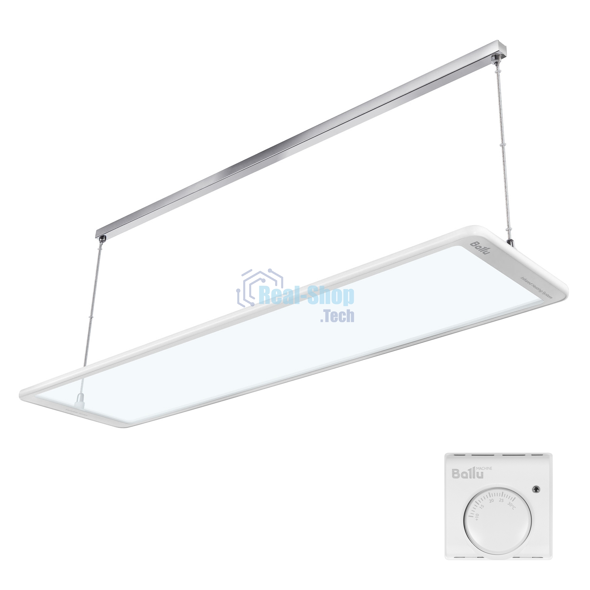 Комплект обогреватель инфракрасный Ballu BIH-GTW-1.3 + BMT-1 белый, 1300 Вт, 26 м2, термостат
