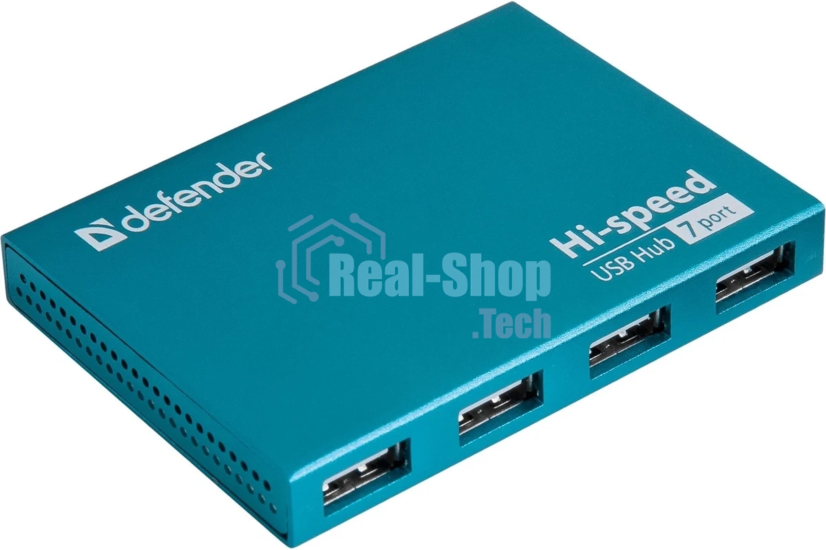 Разветвитель Defender SEPTIMA SLIM USB2.0 - 7 портов, + блок питания DC 5В 2А, + кабель USB 2.0 A(M) - MiniB (M) - 1м