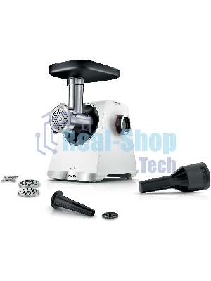 Мясорубка электрическая Bosch MFWS609W белый/черный, 2100 Вт, 3.5 кг/мин, реверс, насадки - 4